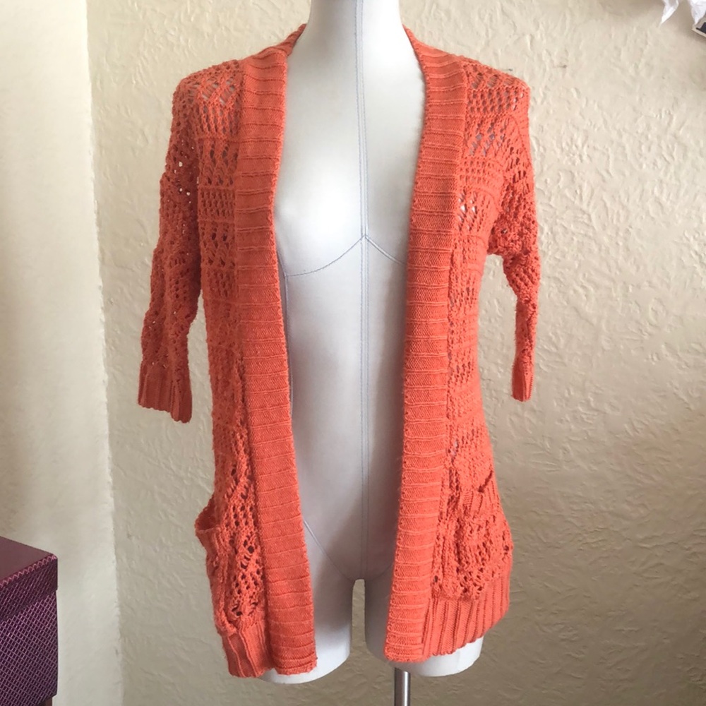 Urban Outfitters Staring at Stars Orange Crochet Cardigan Sweater Small